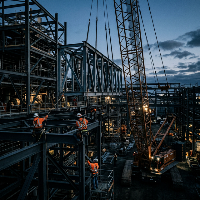 Structural crane installation and construction site